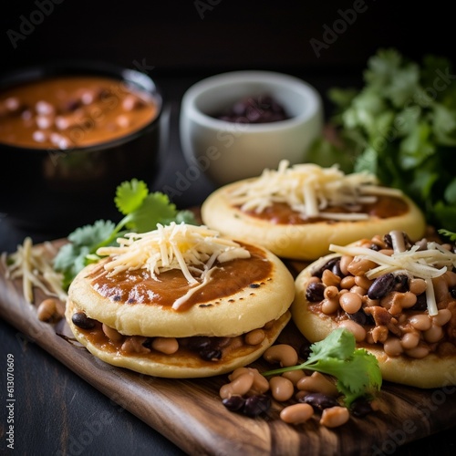 Savory Salvadoran Pupusas with Spicy Sauce and Lettuce and Tomato Salad photo