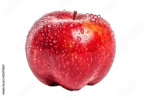 Red Apple with Water Drops on a Transparent Background. Generative AI