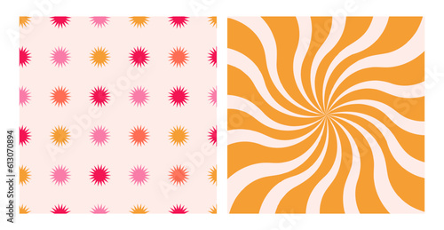 Groovy hippie retro patterns. Waves, swirl twirl