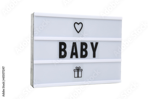 PNG, Coming soon baby concept with letter board, isolated on white background