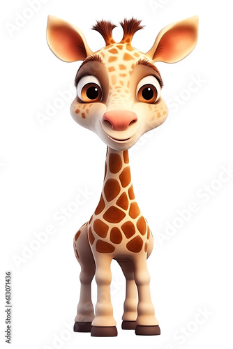 cartoon character funny giraffe on a white isolated background. Generative AI illustration