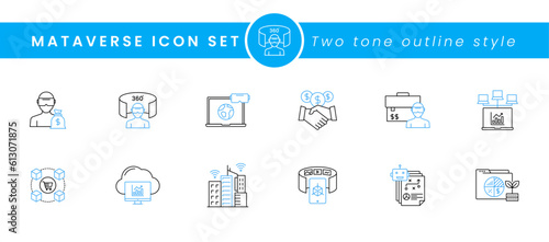 Simple Vector Outline Metaverse icon set , Avatar , Virtual reality Glasses, Future Technology, web 3.0 icons.