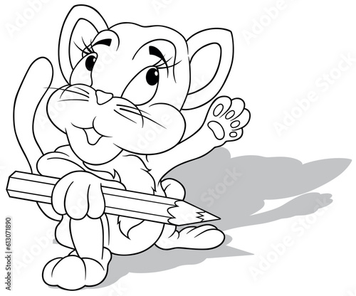 Drawing of a Cat Holding a ...