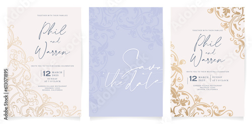 Vector illustration Wedding invitation cards with floral  ornamental elements classical styles for Stationery, Layouts, collages, scene designs, event flyers, and print materials, Holiday celebrations