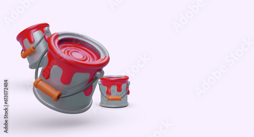 Paints for repair and construction. Buckets of large volume. Large selection of colors. Oil, enamel, emulsion, anticorrosion types. Vector concept for paint manufacturer photo