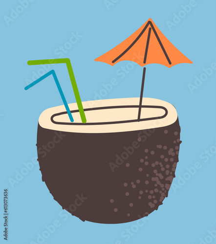 Coconut cocktail vector element of summer beach vacation