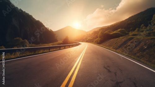 An endless road stretching to the very horizon. Concept of success and new opportunities. Generative AI © BraveSpirit