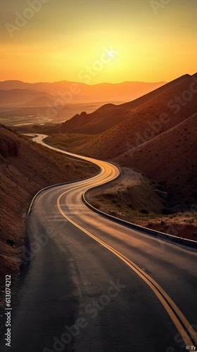 An endless road stretching to the very horizon. Concept of success and new opportunities. Generative AI