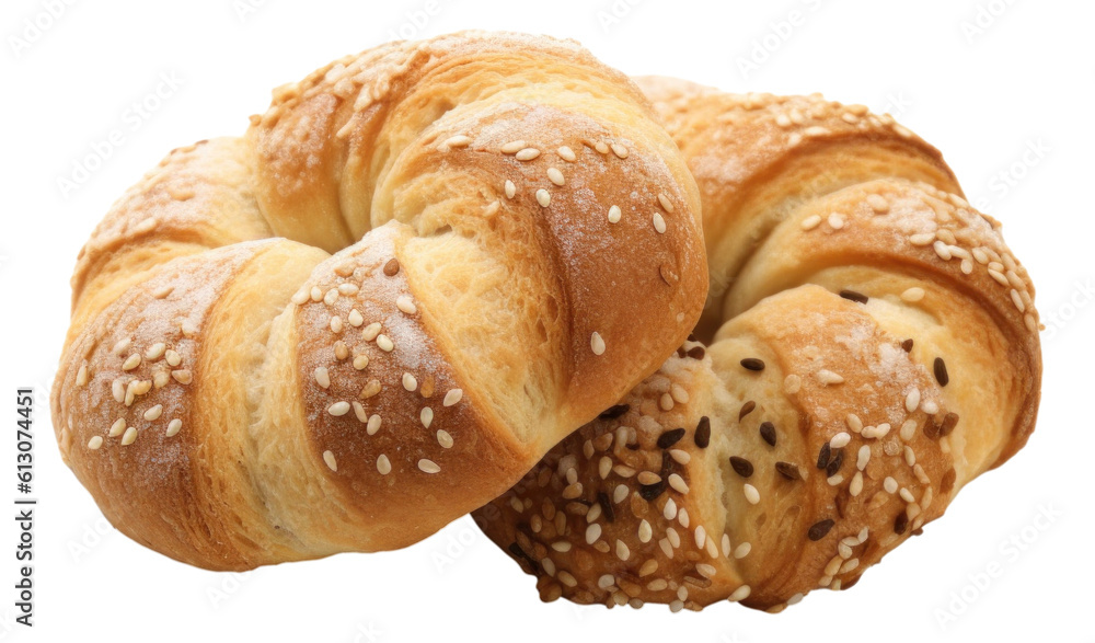 Bagel with sesame seeds isolated. Generative AI. Bagel with sesame seeds isolated. Generative AI.