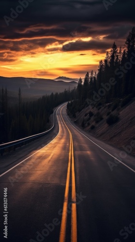 An endless road stretching to the very horizon. Concept of success and new opportunities. Generative AI © BraveSpirit