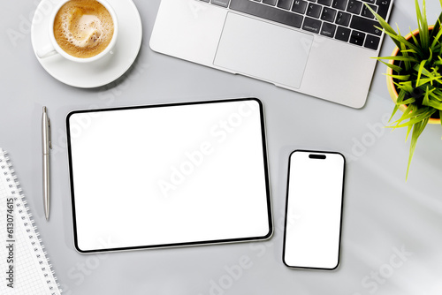 Tablet and smartphone with blank screen