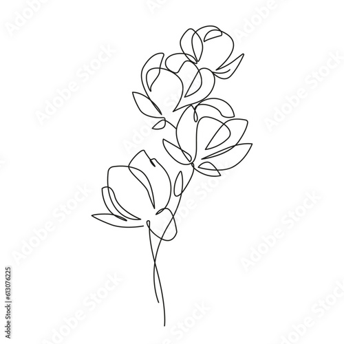 One Line Vector Drawing of Flower. Botanical Modern Single Line Art  Aesthetic Contour. Perfect for Home Decor  Wall Art Posters  or t-shirt Print  Mobile Case. Continuous Line Drawing 