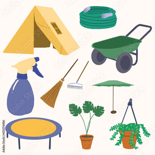 Set of Backyard Object Cute Hand Drawn Illustration