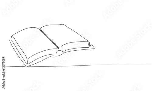 Continuous line drawing of book, study, back to school. Vector illustration as line art outline wallpaper for minimal poster, template, banner