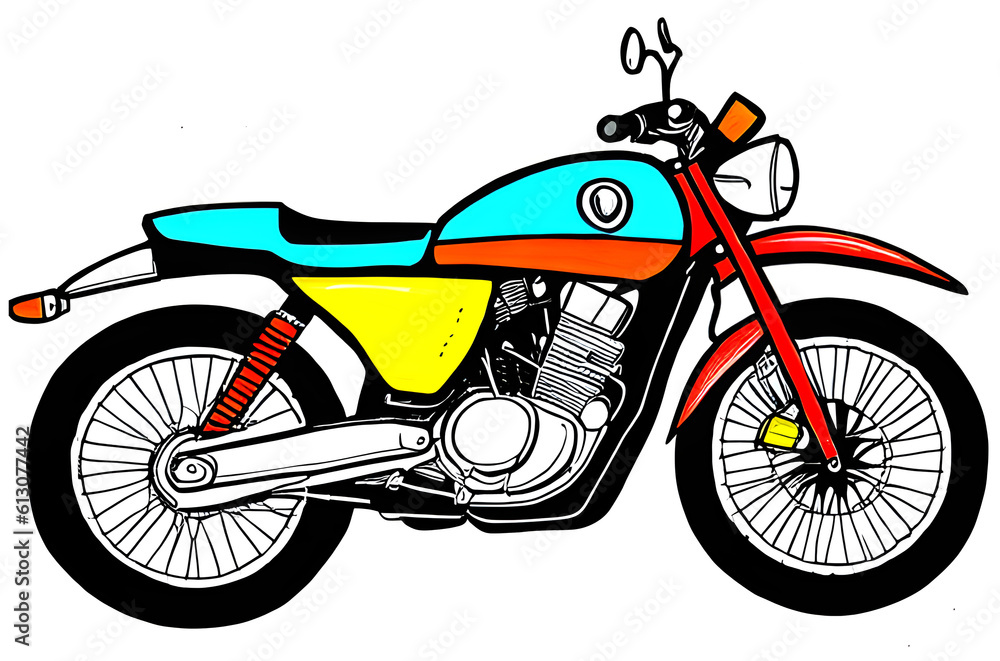 A drawing of a motorcycle. (AI-generated fictional illustration)
