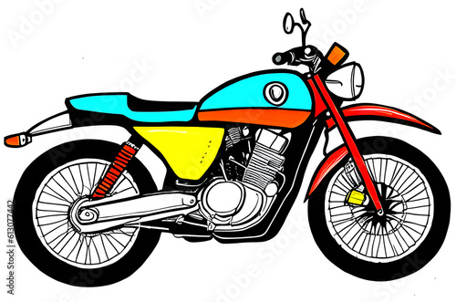 A drawing of a motorcycle. (AI-generated fictional illustration) 