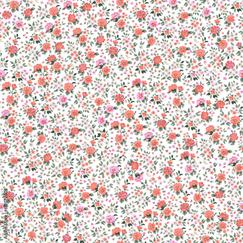 Floral pattern. Beautiful purple and red flowers on a light background. Seamless vector texture. Spring bouquet in vintage style.
