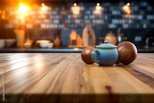 Beautiful wood table top with blur interior background