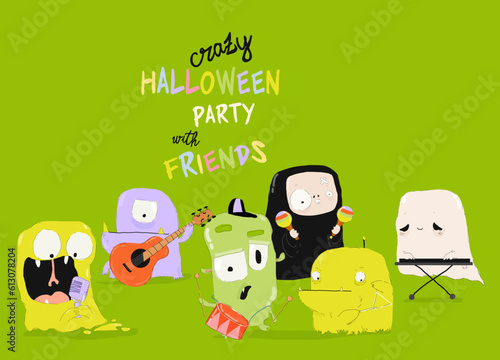 Funny Halloween Monsters Band playing Crazy Music