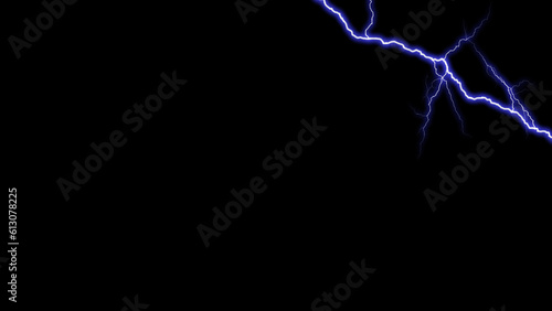Strong electric discharge isolated on black transparent background. Burning lightning in the dark. Electric power flash light effect.