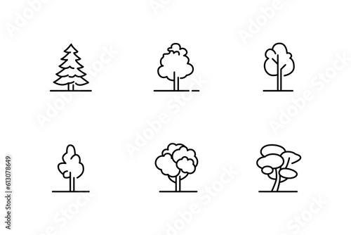 Thin line trees icons set. Forest, park and garden trees isolated signs. The concept of nature. Vector illustration symbol elements for web design and apps.