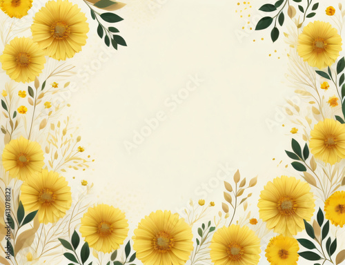 branch with yellow flowers on a white background, Beautiful hand drawn floral background design, frame, bouquet for greeting card,  cherry blossom background, flowers background, Generative AI