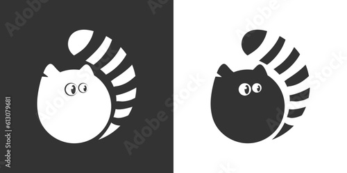 White to black cats with striped tails. Simple flat vector style.