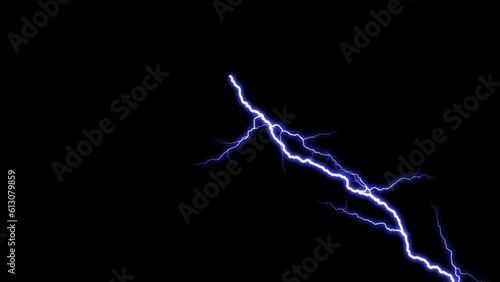 Visual effect of isolated electric lightning on black background. Thunder and rain during summer storms.