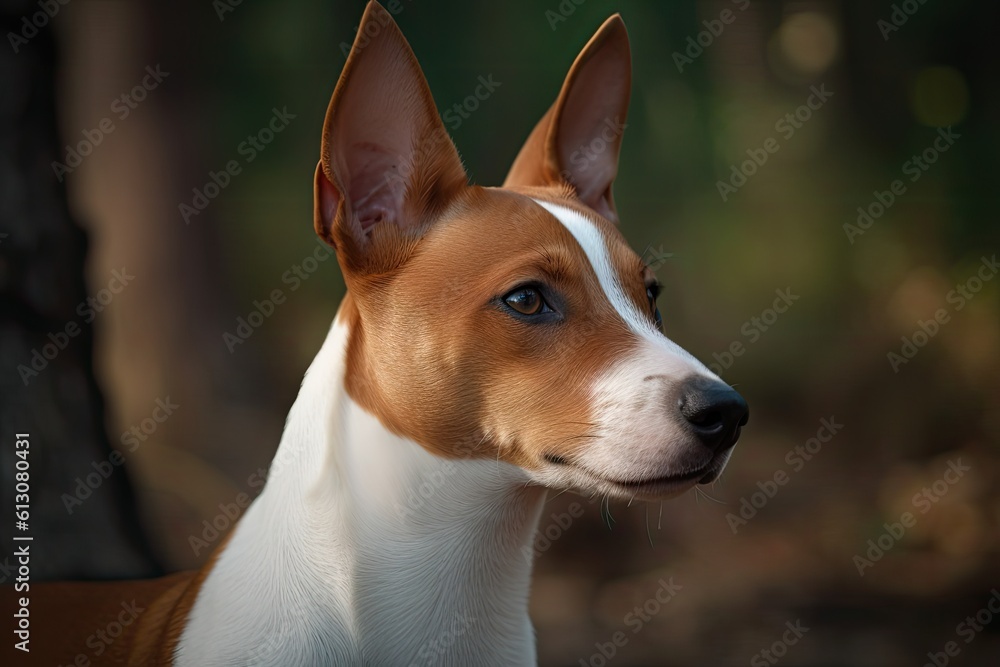 Basenji Kongo Terrier Dog, Red Basenji Portrait, African not Barking Dog, Abstract Generative AI Illustration
