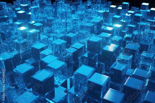 Transparent Cubes Background, Blue Glass Cube Pattern, Geometric 3d Crystals, Abstract Generative Ai Illustration