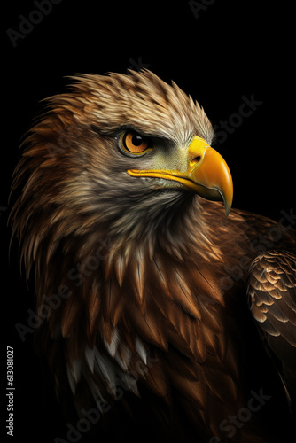 Stunning eagle portrait  realistic rim lighting  chiaroscuro. Generative art