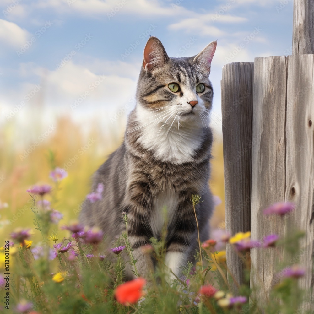 Curious American Bobtail on a Wooden Fence Curious American Bobtail on a Wooden Fence