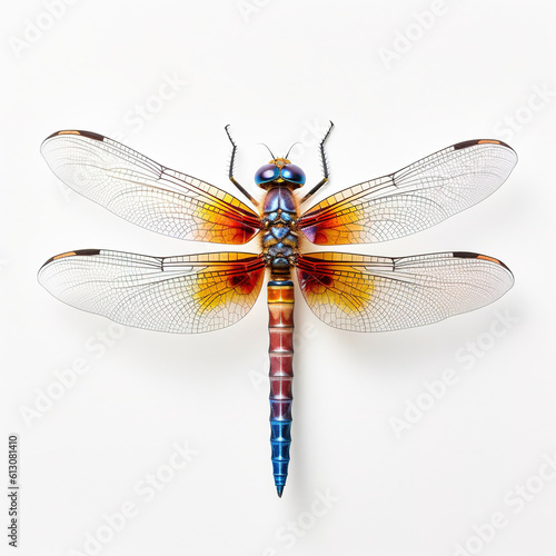 Beautiful dragonfly isolated on white background. Directly above view. Taxidermy. Generative art © Cheport
