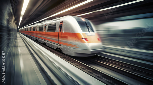Subway train at the platform blurred in motion. Photorealistic illustration generated by Ai © Cheport