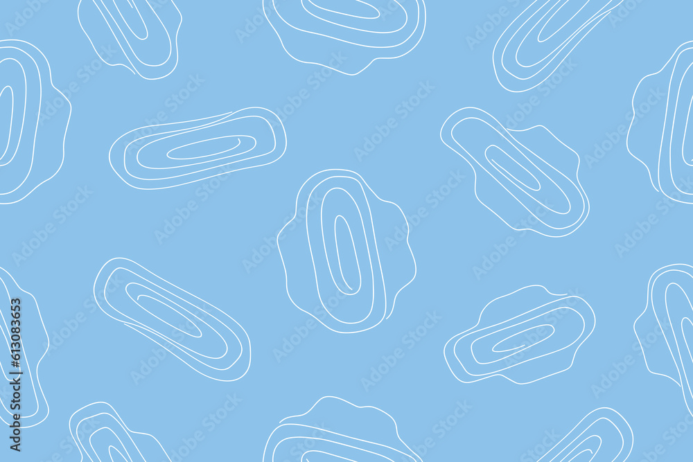 Seamless vector pattern. Background for gynecology theme. Women's pads with wings pattern on white background. Sanitary napkin for girl's periods and hygiene. Vector illustration Seamless vector pattern. Background for gynecology theme. Women's pads with wings pattern on white background. Sanitary napkin for girl's periods and hygiene. Vector illustration