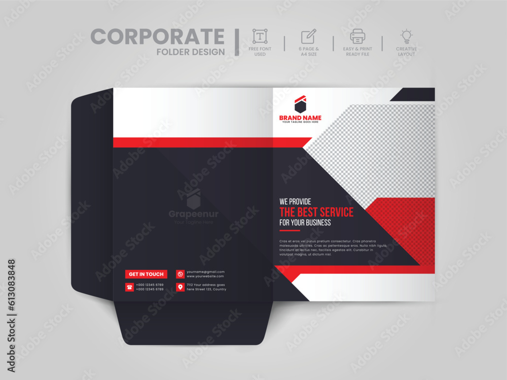 Creative corporate Business Presentation folder template design, Folder design, cover for catalog, brochures