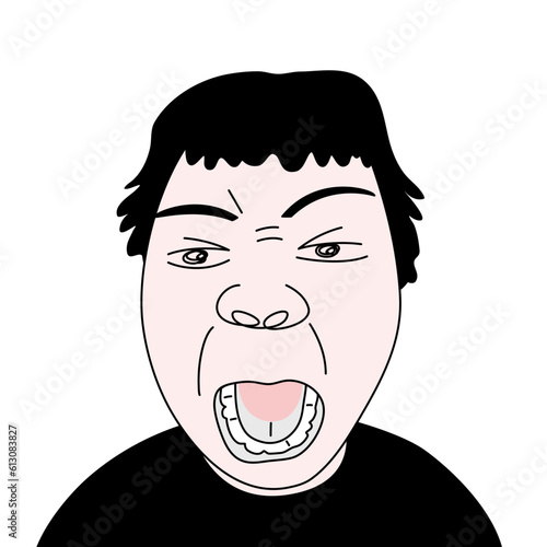 Isolated of shouting boy. Hand drawn outline cartoon style.