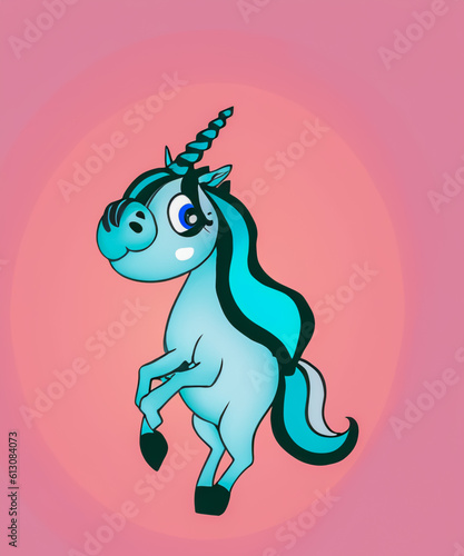cute unicorn cartoon illustration on pastel background, generative AI © squallice