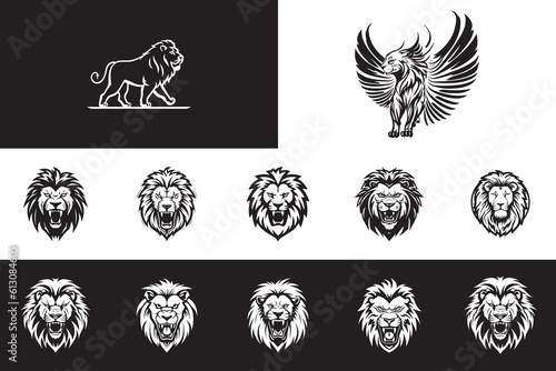 Hand drawn lion logo icon mascot collection vector art