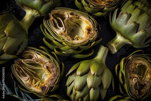 Grilled Artichokes, Barbeque Vegetables, Artichokes Roasted in Olive Oil, Abstract Generative AI Illustration