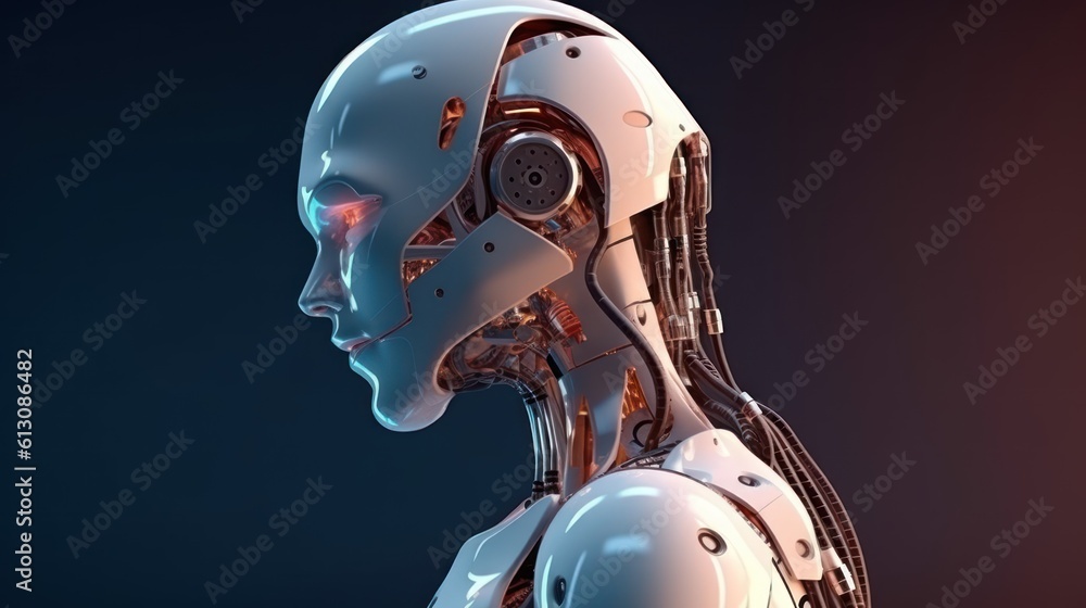 3D robotic character in side view isolated on white background with cinematic illumination. (AI generated, neural 3D robotic character in side view isolated on white background with cinematic illumination. (AI generated, neural