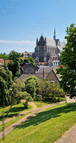 Scenic view of church named "Hooglandse Kerk", a Gothic church in the historic city of Leiden, Holland