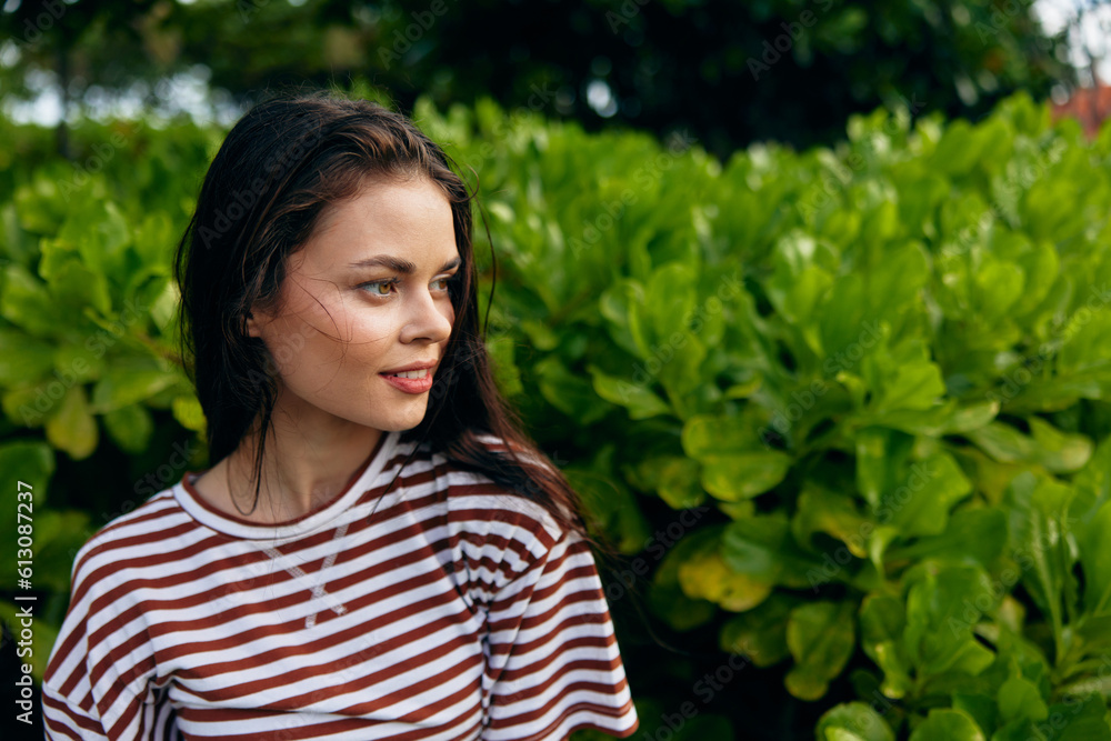 quiet woman summer nature lifestyle park t-shirt walk beautiful smiling freedom quiet woman summer nature lifestyle park t-shirt walk beautiful smiling freedom
