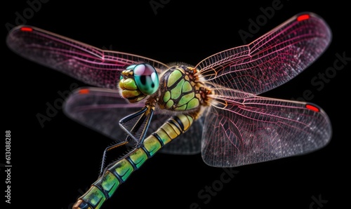 Stunning macro shot of a dragonfly in nature Creating using generative AI tools © uhdenis