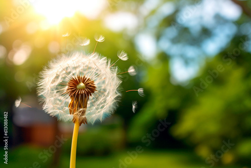 A dandelion dispersing its seeds