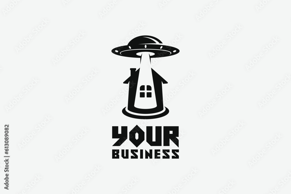Creative logo design depicting a house with an ufo above it,designated to the real estate industry. Creative logo design depicting a house with an ufo above it,designated to the real estate industry.