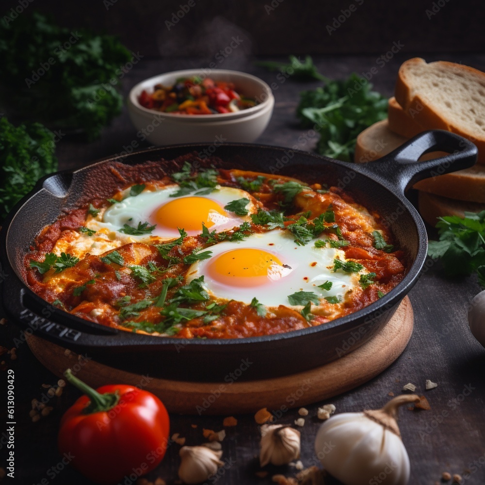 Spicy Close-up Shot of Israeli Shakshuka Spicy Close-up Shot of Israeli Shakshuka