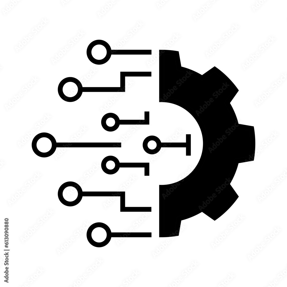 Digital technology gear icon concept isolated on white background. Vector illustration. Gear smart ai icon. Simple illustration of gear smart ai vector icon for web design.