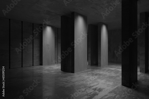 Abstract empty modern interior. Concrete walls