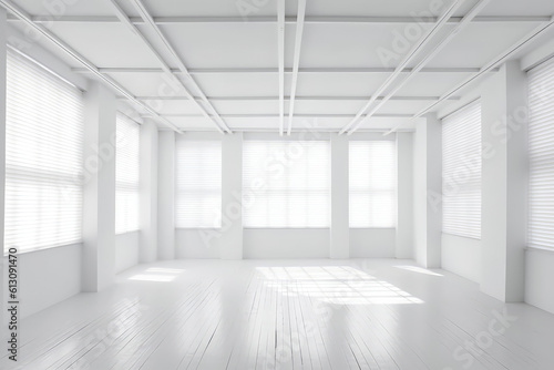 Empty White Room With Shades. Generative AI